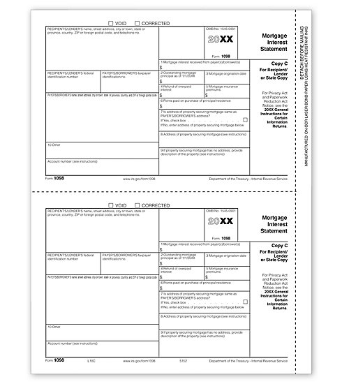 Mortgage Interest Statement, Copy C - Laser 1098 Tax Form