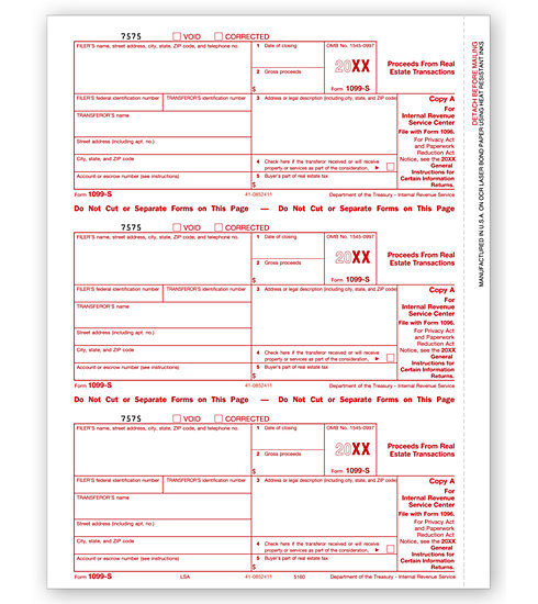TF5160 - IRS Tax Forms - Laser 1099 S - Federal Copy A
