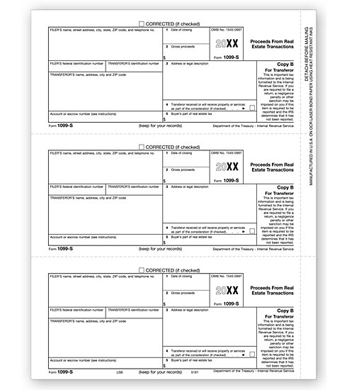 TF5161 - IRS Approved Tax Forms - Laser 1099 S - Copy B