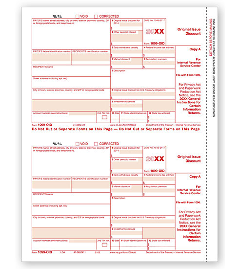 TF5163 - IRS Tax Forms - Laser 1099 OID - Federal Copy A