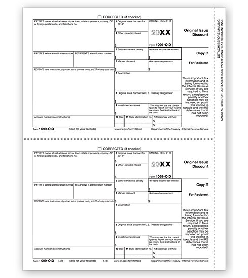 TF5164 - IRS Tax Forms - Laser 1099 OID - Payer and/or Borrower Copy B