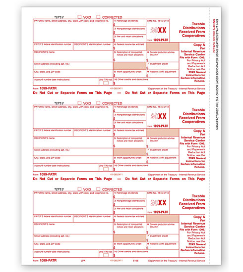 TF5166 - IRS Tax Forms - Laser 1099 PATR - Federal Copy A