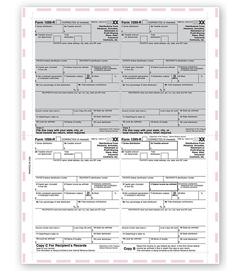 TF5177 - IRS Tax Forms - Laser 1099 R - 4-Up Pressure Seal
