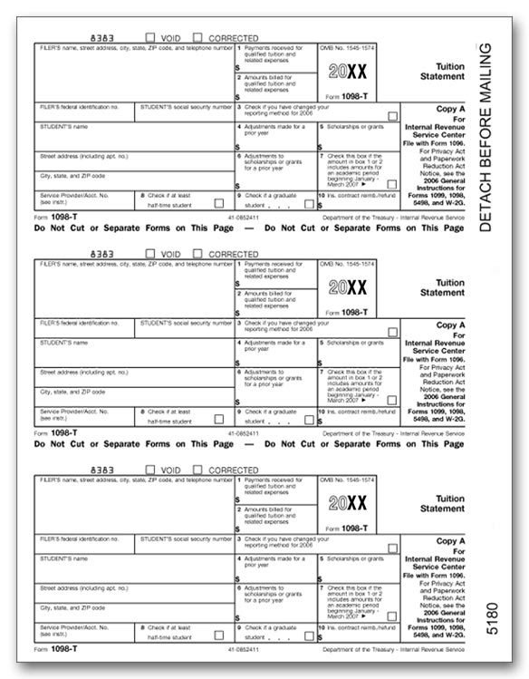 TF5180B - Laser 1098-T Form - Bulk Tax Forms