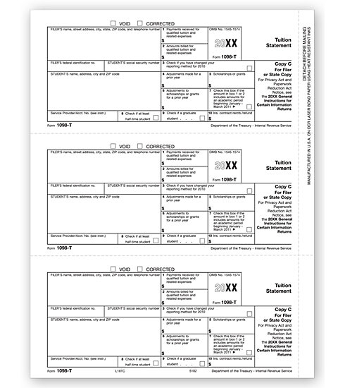 TF5182 - Laser 1098-T Form - Filer or State Copy C, Tuition Statement