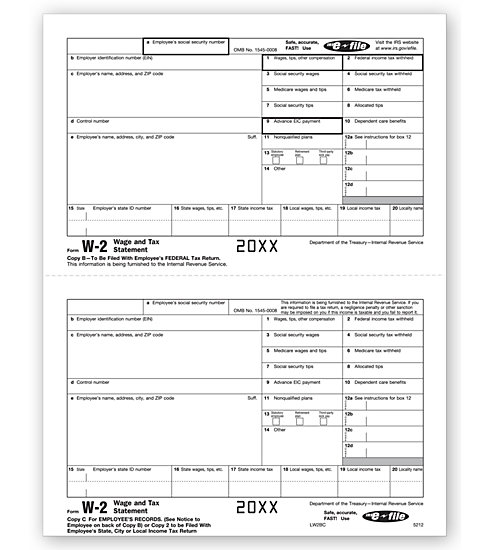 TF5212 - Laser W-2 Form -  Employee Copy B and C
