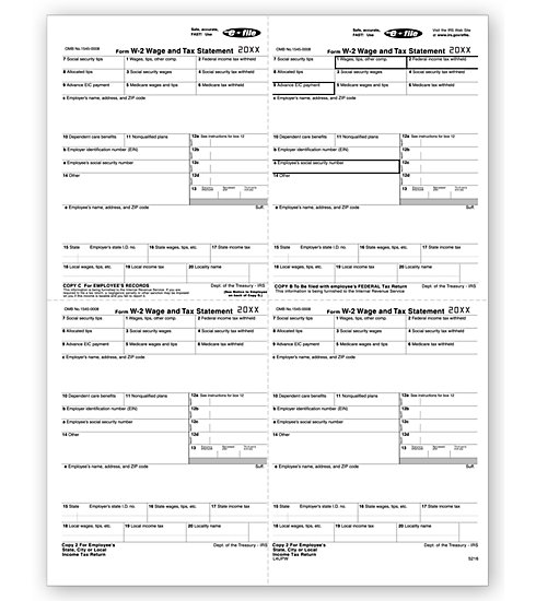TF5216 - Laser W-2 Forms - Employee W, 4-Up