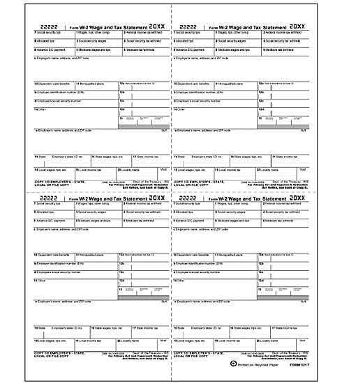 TF5217B - W-2 Forms Employer W - 4-Up - Bulk