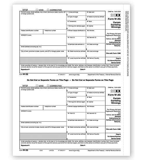 Copy A of 2017 W-2G Tax Form
