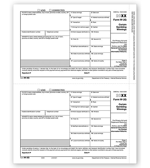 2017 Laser W-2G Forms - Copy 1 and/or Copy D