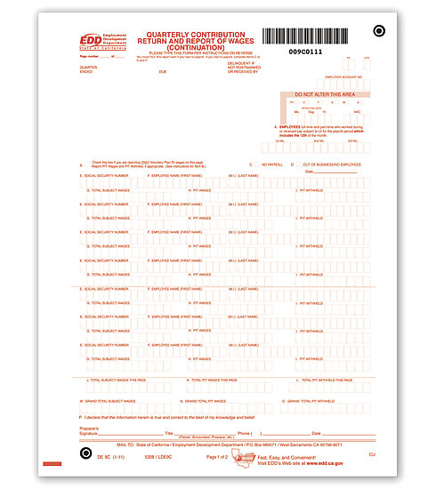 TF5308 - Laser DE 9C Continuation Sheet for Quarterly Wage