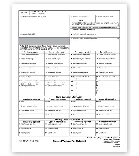 TF5315 - Laser W-2C Form - State, City or Local Copy 1 or D