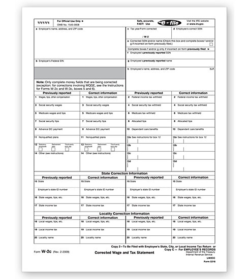 TF5316 - Laser W-2C Form - Employee Copy 2 or C