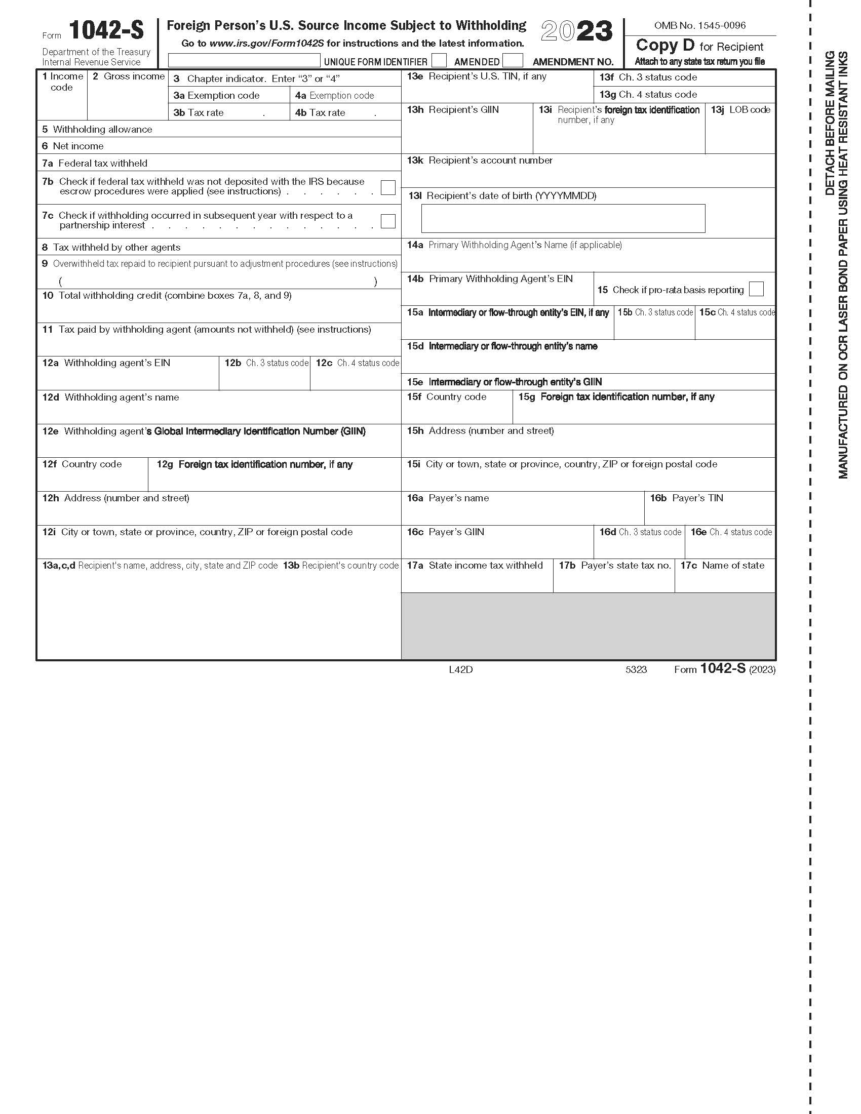 1042 Tax Form, Copy D