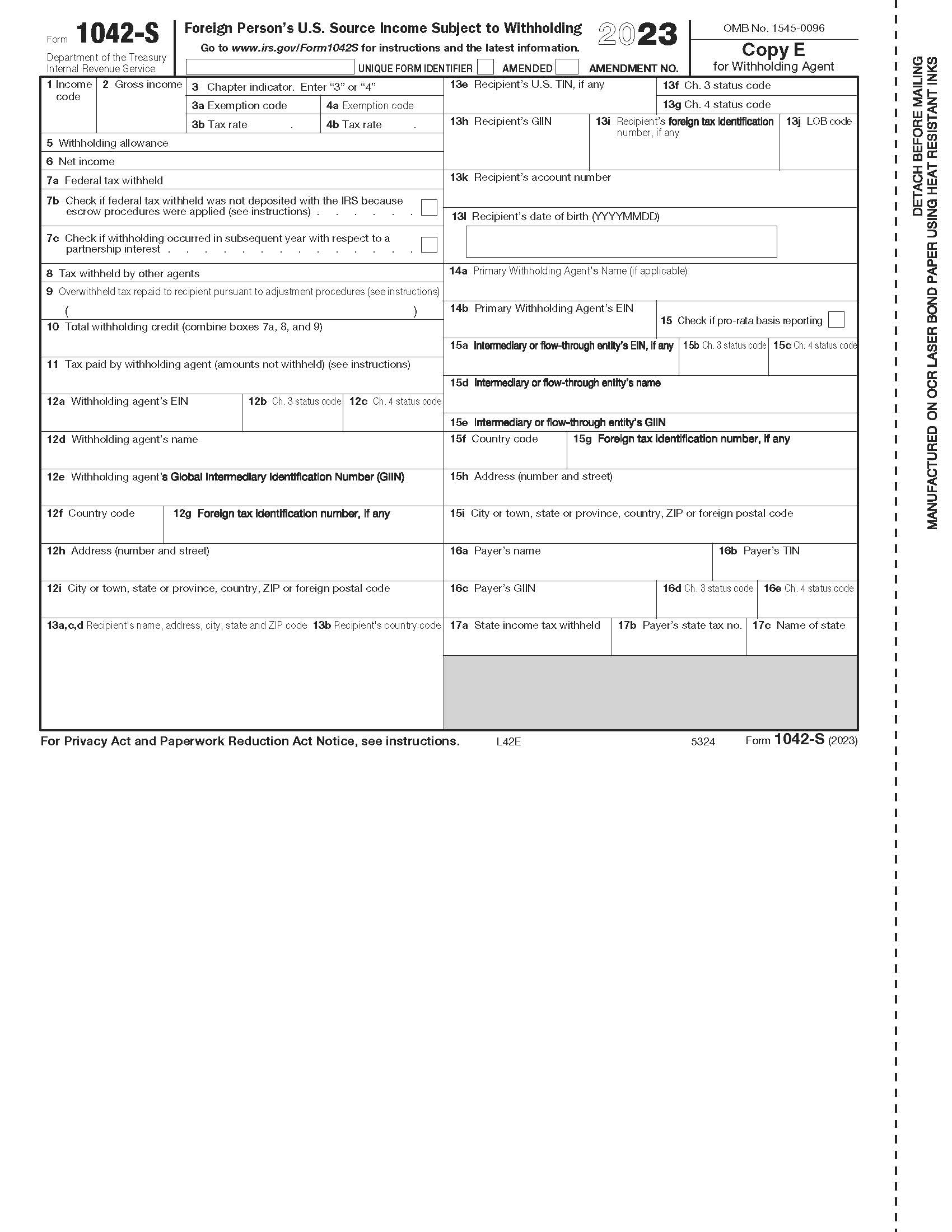 1042-S Tax Form, Copy E