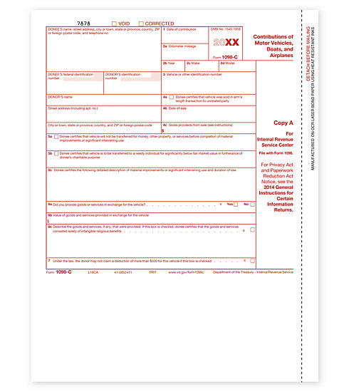 TF5901 - Laser 1098C Form - Copy A for Charitable Vehicle Instructions