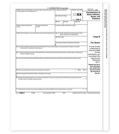 TF5902 - Laser 1098C Form - Copy B for Charitable Vehicle Deductions