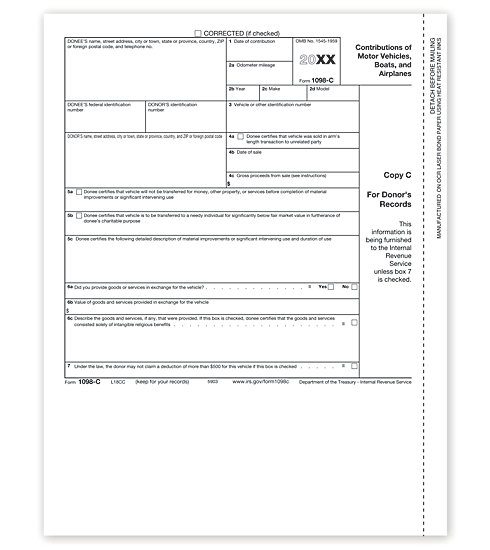 TF5903 - Laser 1098C Form - Copy C for Charitable Vehicle Deductions