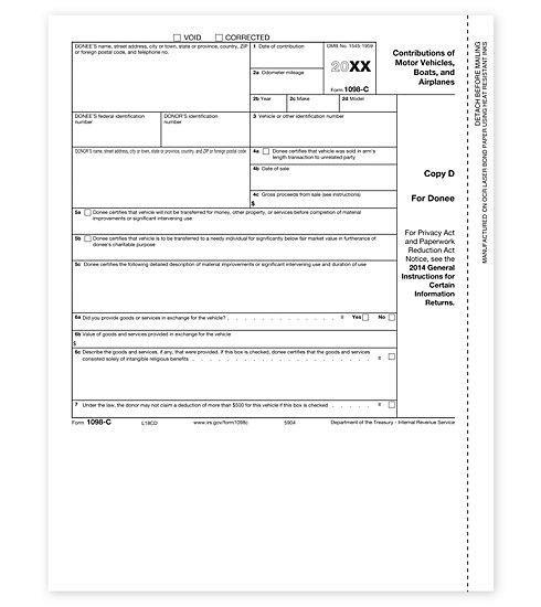 TF5904 - Laser 1098C Form - Copy D for Charitable Vehicle Deduction