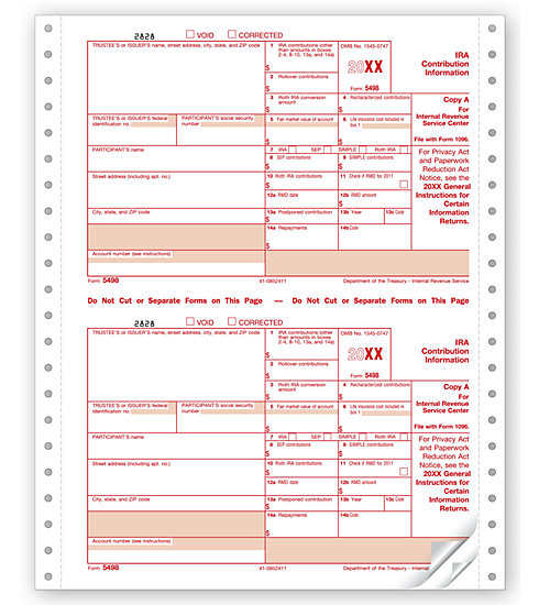 Triplicate 5498 tax forms in continuous format.