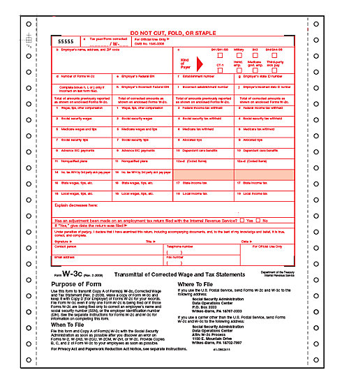 TF7954 - Continuous W-3C Form - Transmittal of Corrected Wage & Tax Statements