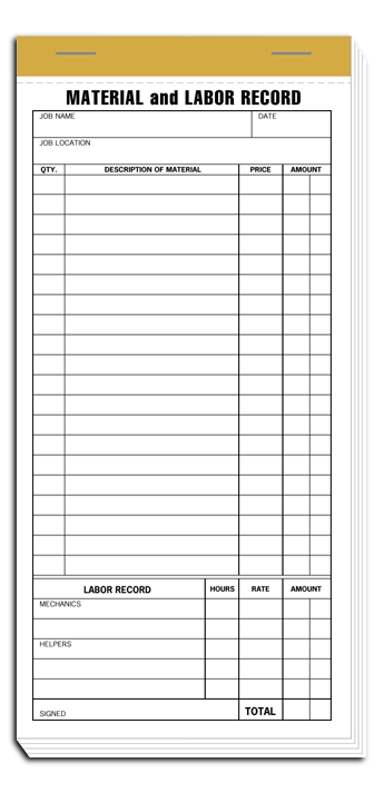 230 - Compact Material & Labor Record Form