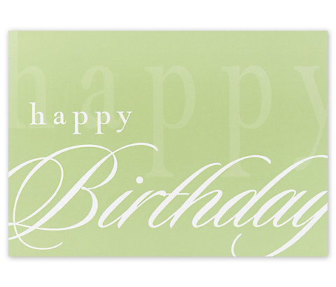 The sage green background is filled with screened type "Happy Birthday".
