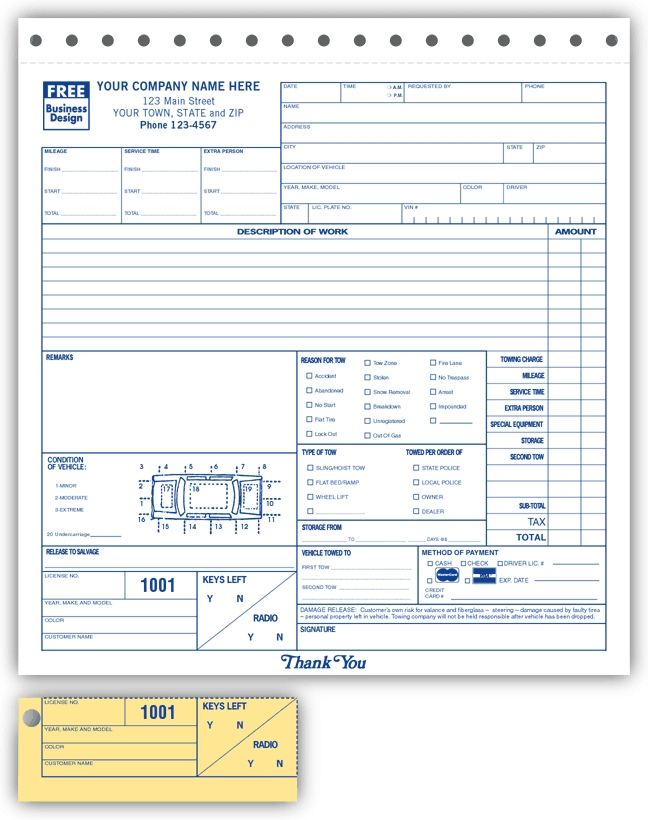 2526 - Towing Order Form with Key Tag 