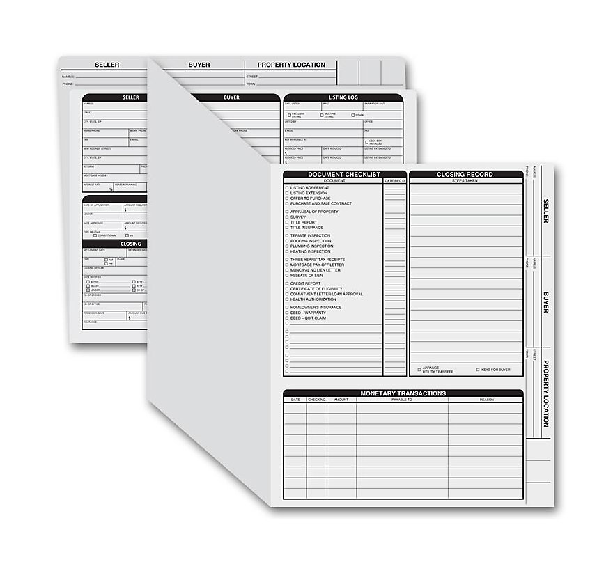 These gray real estate folders include the closing list on the right panel.