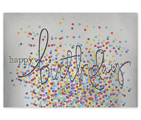 A festive cascade of color sets your wishes into motion in the Funfetti birthday card. 