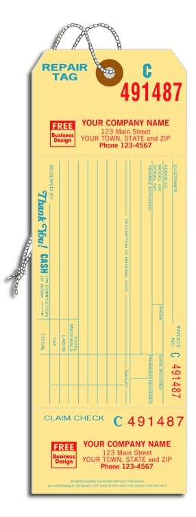 301 - Repair Tags with Detachable Claim Check