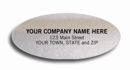 Small silver oval labels that you can use to advertise your business wherever you please.