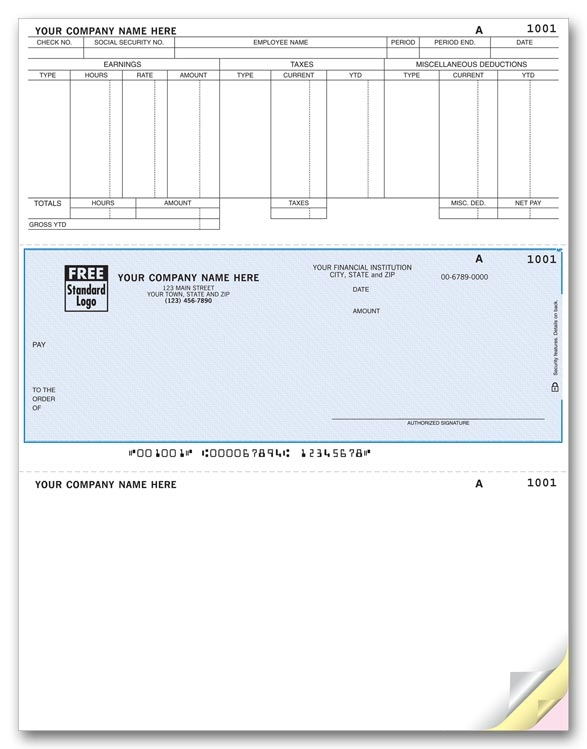 DLM303 - Personalized Laser Payroll Checks, Dual Column for Decimals