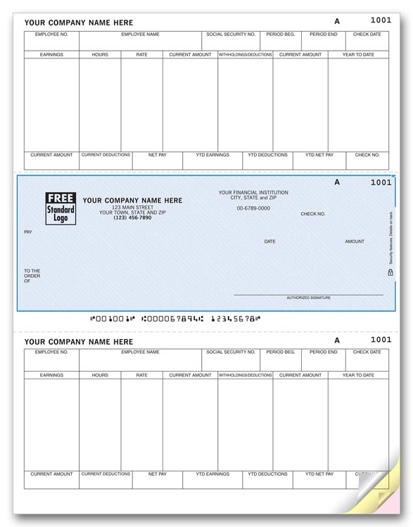 DLM330 - Personalized Laser Payroll Checks, Two Printed Stubs