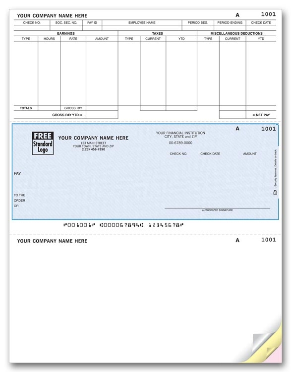 These Laser Payroll Checks are perfect for paying employees. 2 detachable stubs. Choose your check color.