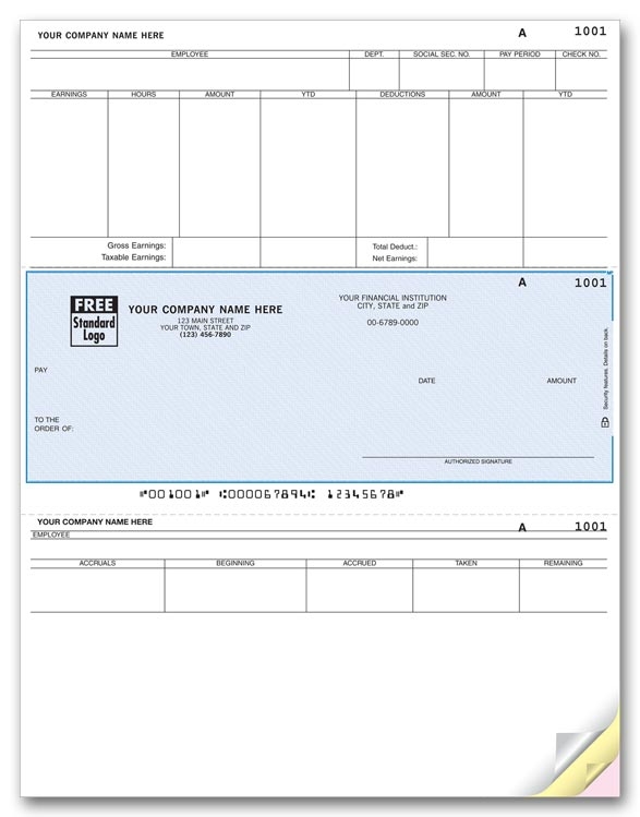 DLM354 - Personalized Laser Payroll Checks, with Remaining Accruals