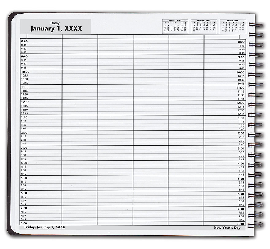 A convenient appointment book with 6 columns for easy scheduling.