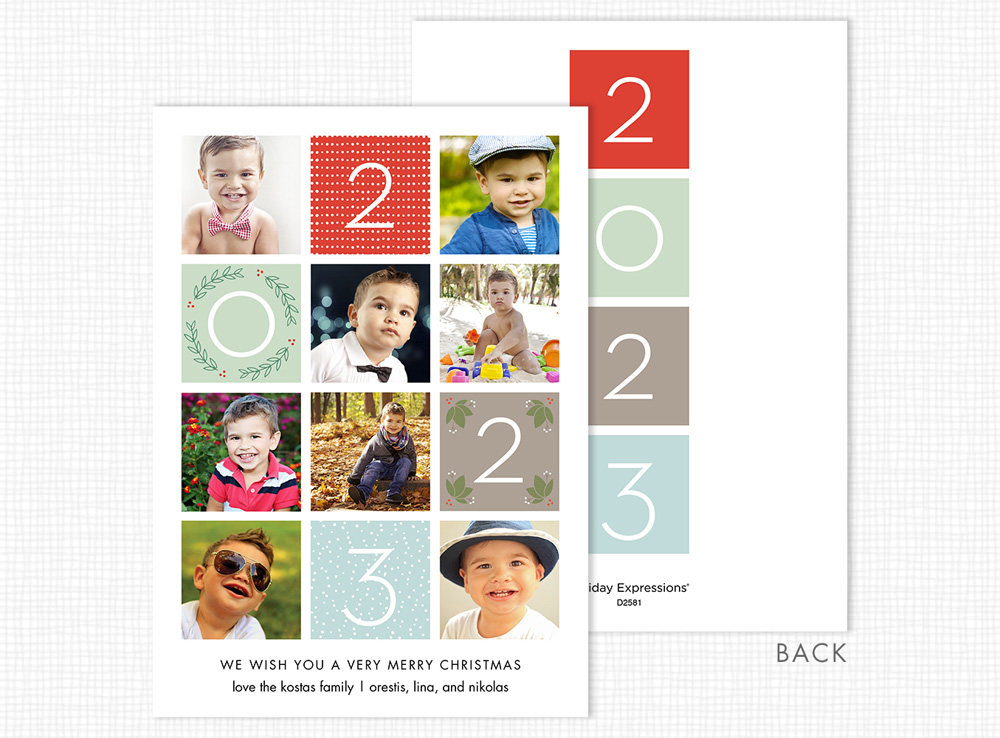 Holiday greeting cards with 8 pictures next to the year 2022 printed. Comes with matching envelopes.
