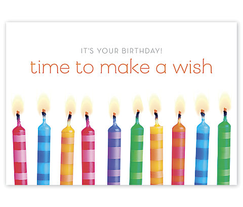 Greet your family and friends with this clever, colorful Wish Time! birthday card.