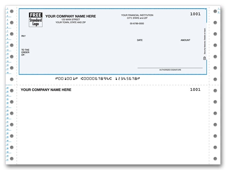 Personalized Continuous Business Checks with blank bottom stub. Choose typestyle and check color.