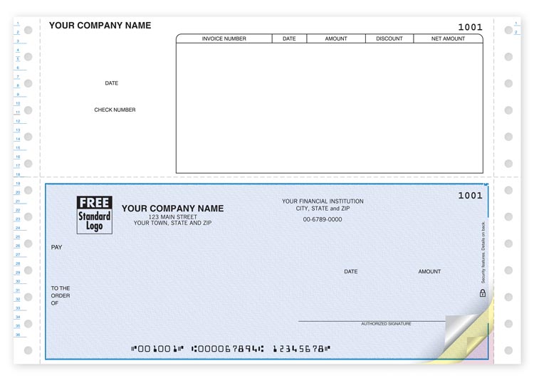 Continuous Accounts Payable Checks come with a top stub that allows for recording necessary info.