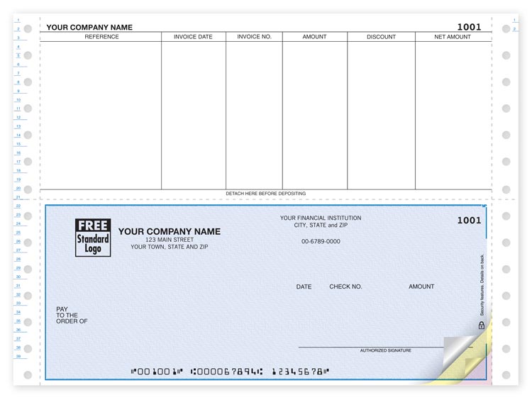 Continuous Accounts Payable Checks allow you to pay more than one invoice at a time. For use with dot matrix printers.