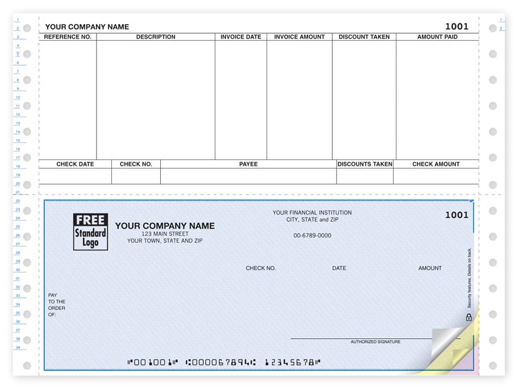 Continuous Accounts Payable Checks allow you to pay more than one invoice at a time. Peachtree Software compatible.