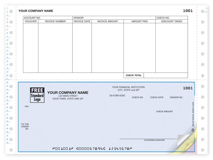 Continuous Accounts Payable Checks come with a detachable top stub and are available in 7 different colors.