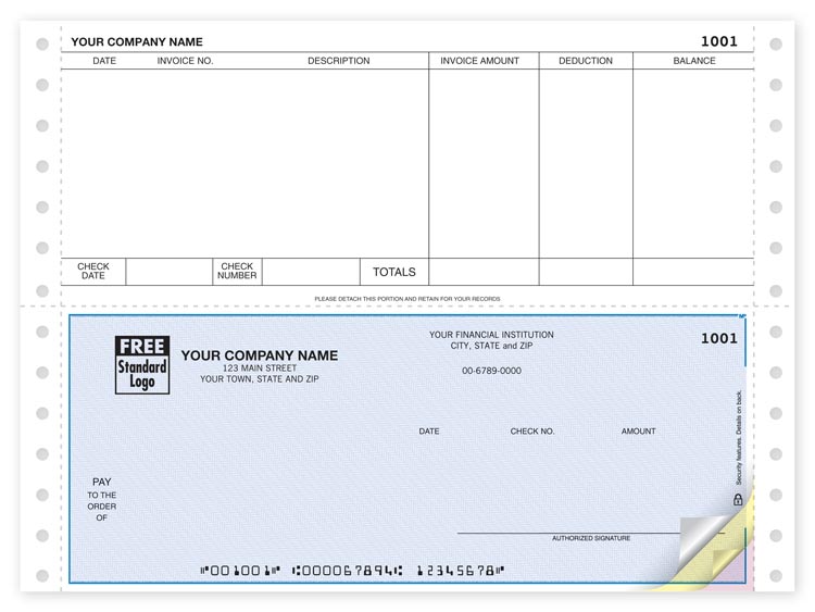 Continuous Accounts Payable Checks help pay many invoices at once. For use with Timberline software. Choose check background.