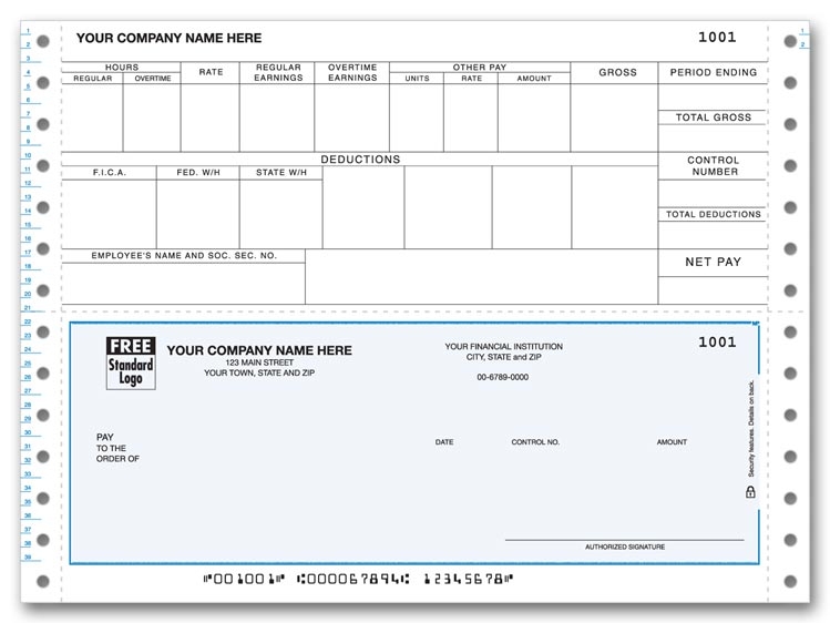 Continuous Payroll Checks are convenient with a pre-printed detachable stub. Personalize. Choose your check color.