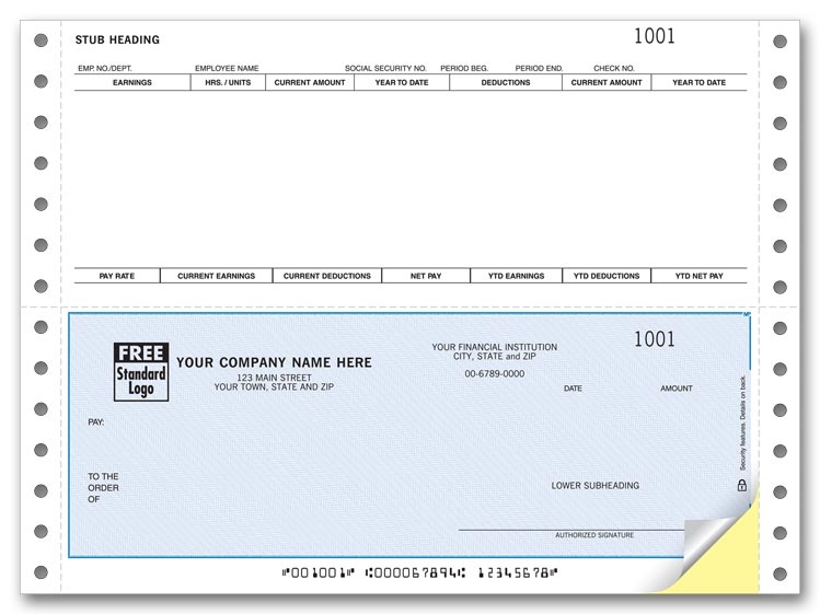 Continuous payroll checks with detachable stub are perfect for your large payroll tasks. Compatible with OSAS®