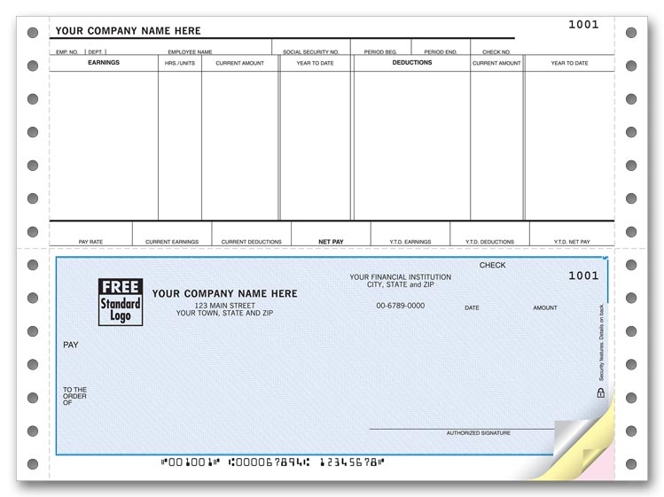 These personalized checks are perfect for paying your employees. Choose background. Incorporate your own logo.
