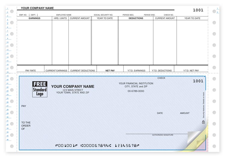 Tractor feed Peachtree payroll checks are perfect for payroll. With a detachable top stub for easy organization