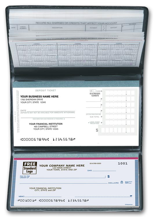 Compact checks for business with deposits, registers and a cover. 